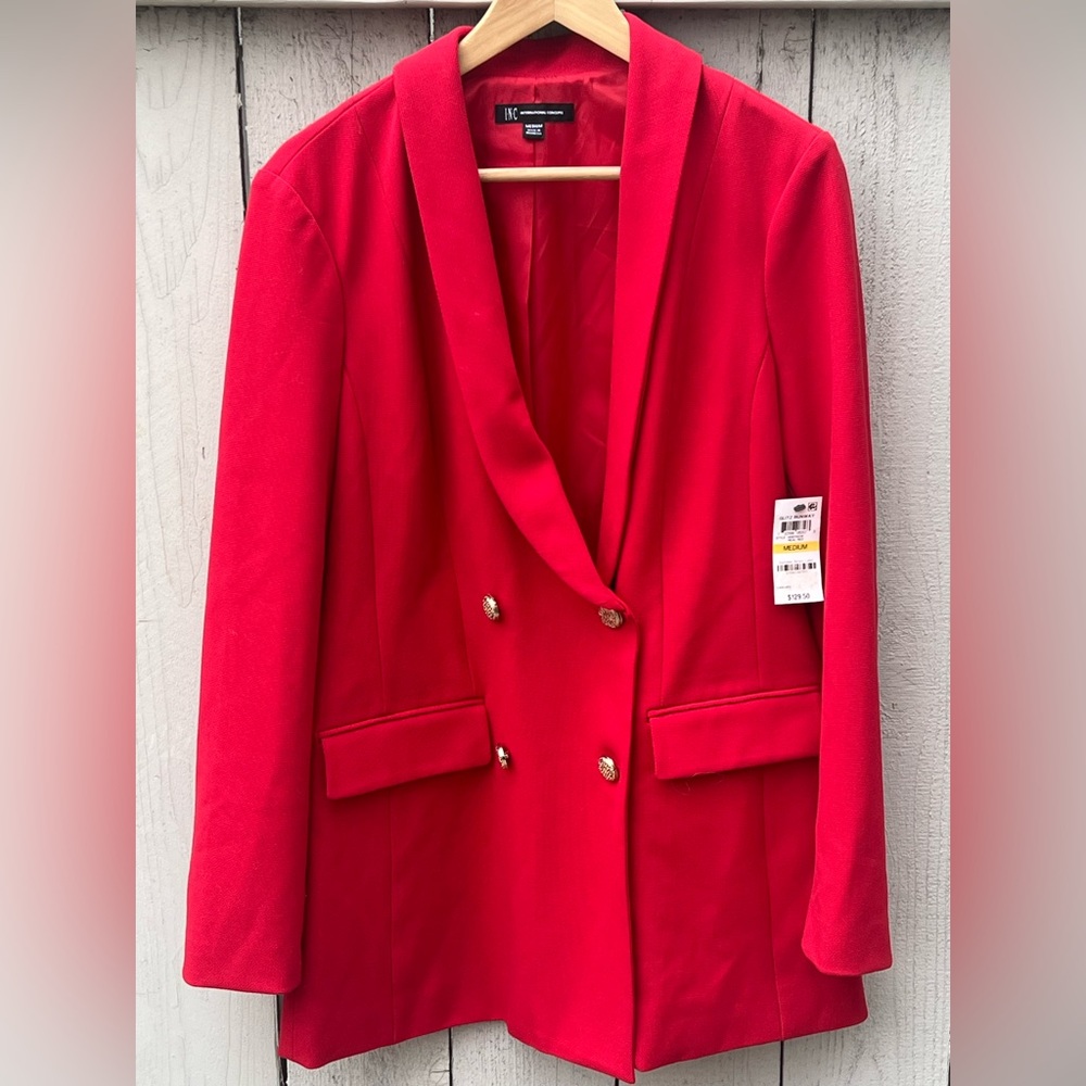 INC international concepts Red Blazer with Gold Buttons Sz Medium